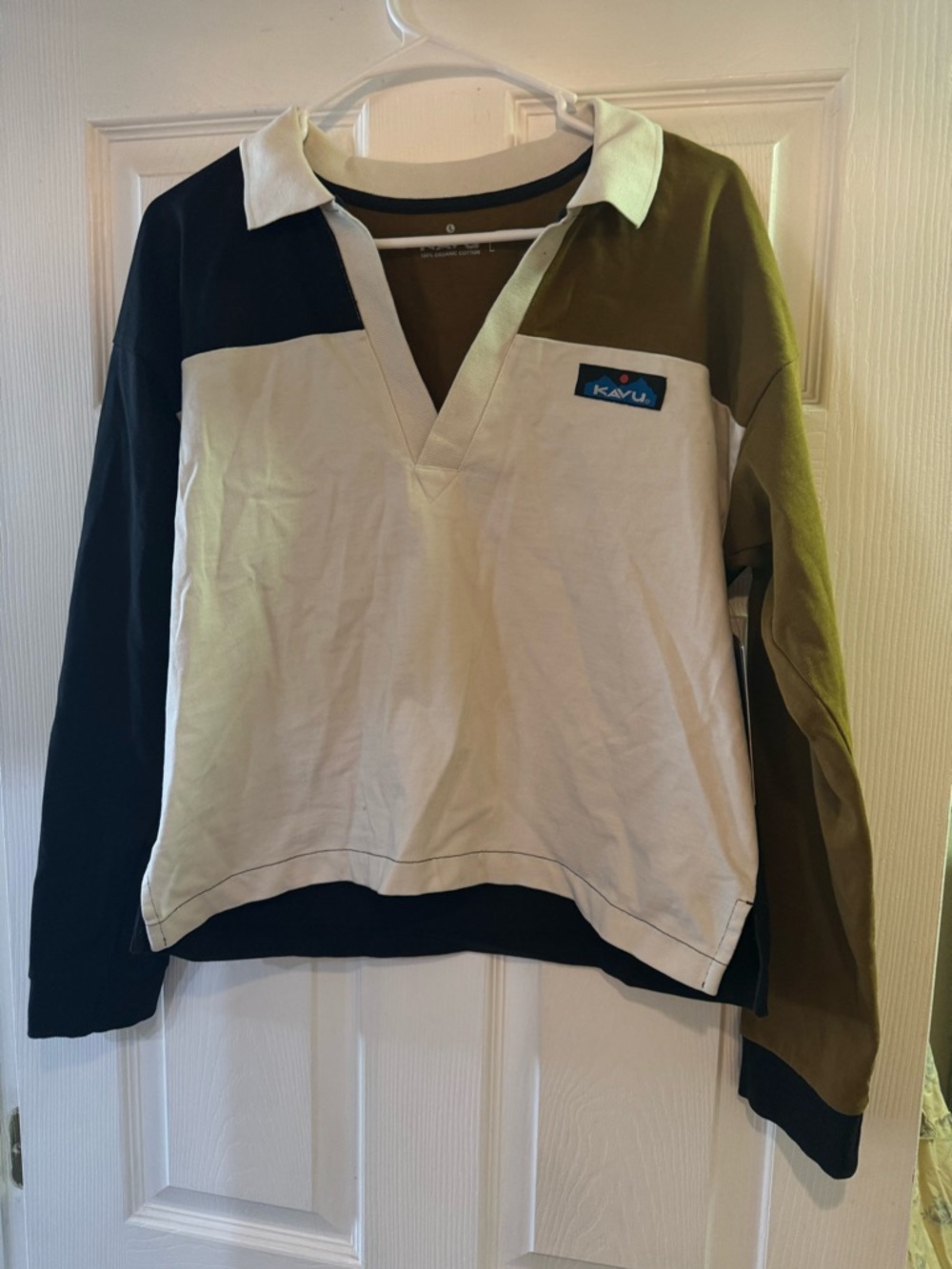 Kavu Colorblock Long-Sleeve Rugby Shirt - White & Brown Never worn!!